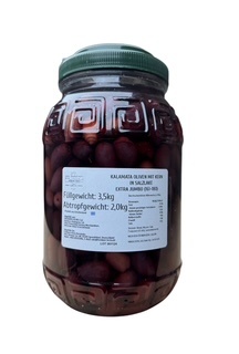Kalamata Oliven Extra Jumbo mit Kern in Salzlake 2Kg Abtropfgewicht